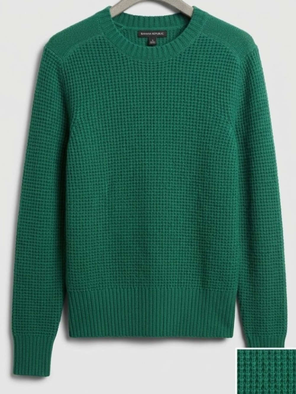 Banana Republic Wool Blend Green Waffle-Knit Crew Sweater (Sz M)  Warm Fall